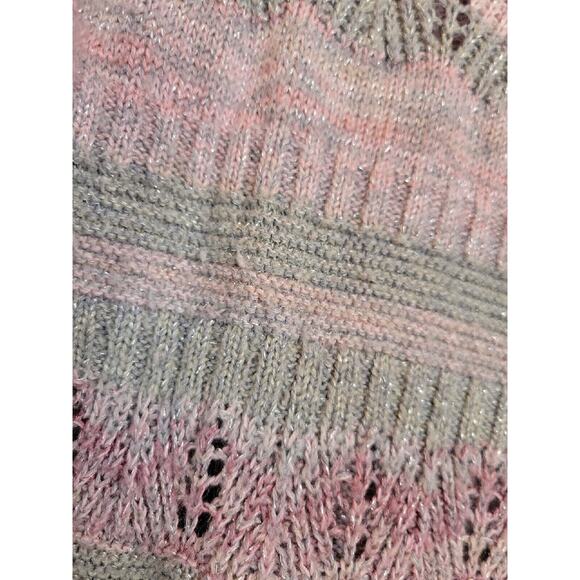 Christopher & Banks Pink Striped Metallic Knit Pullover Sweater Womens SZ Large - Picture 7 of 9